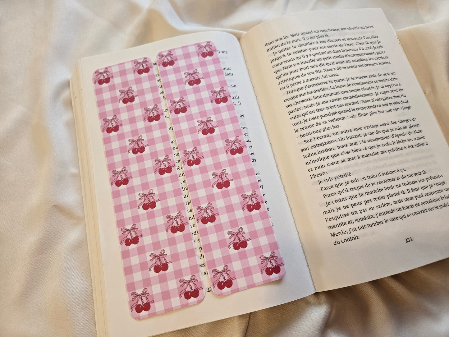 Marque-page Vichy ♥ Cerises & Nœuds