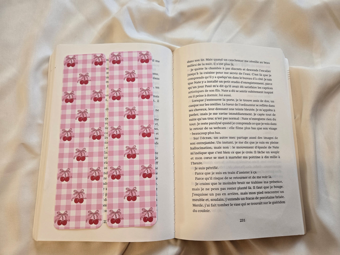 Marque-page Vichy ♥ Cerises & Nœuds